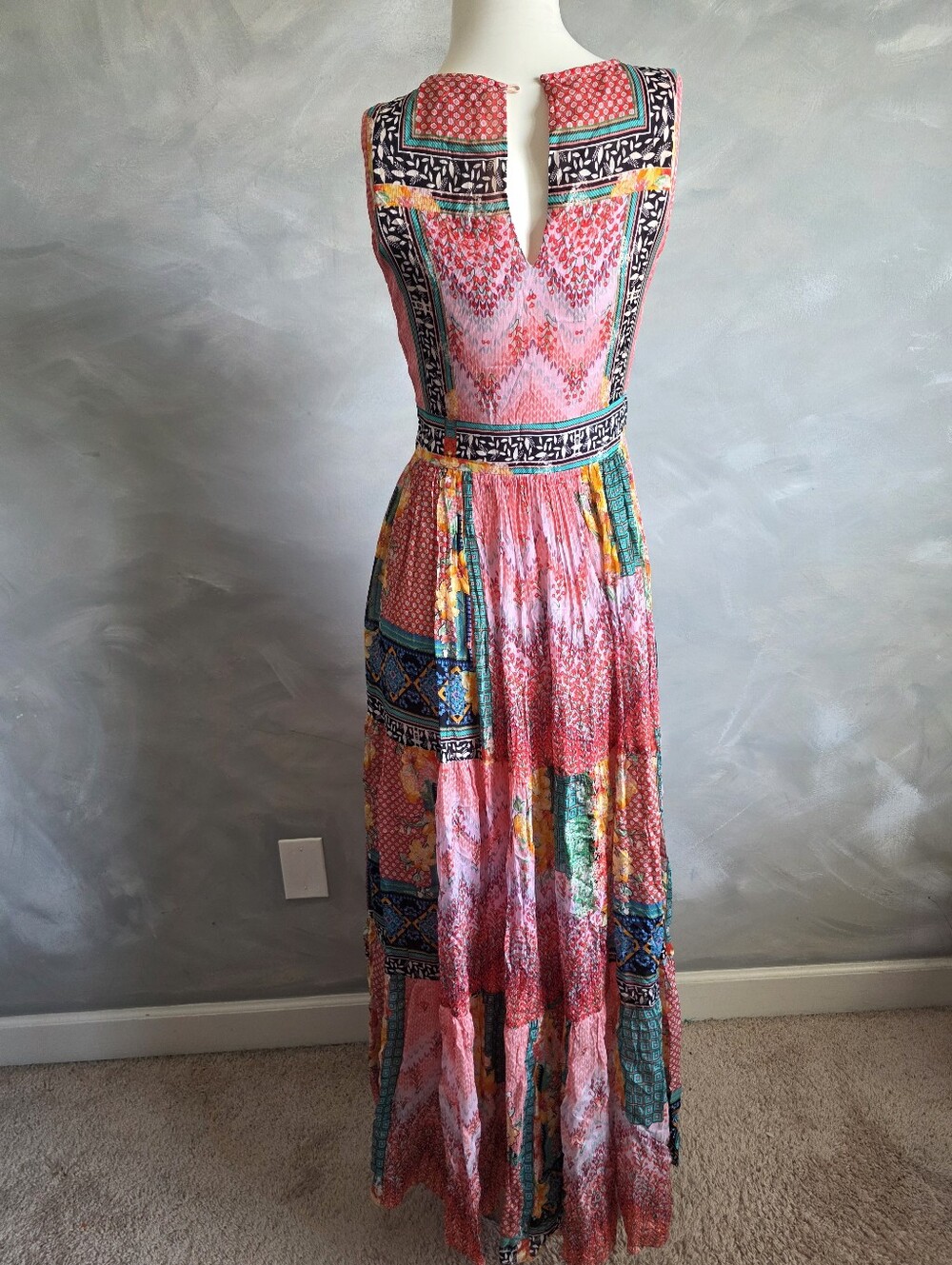 Anthropologie Bhanuni by Jyoti Alessandra Boho Maxi Dress Patchwork Print Sz 2 - Picture 8 of 15